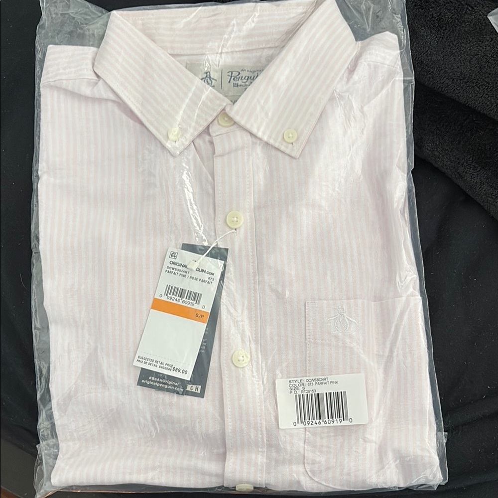 NWT Penguin Men's Pink Striped Shirt S/P